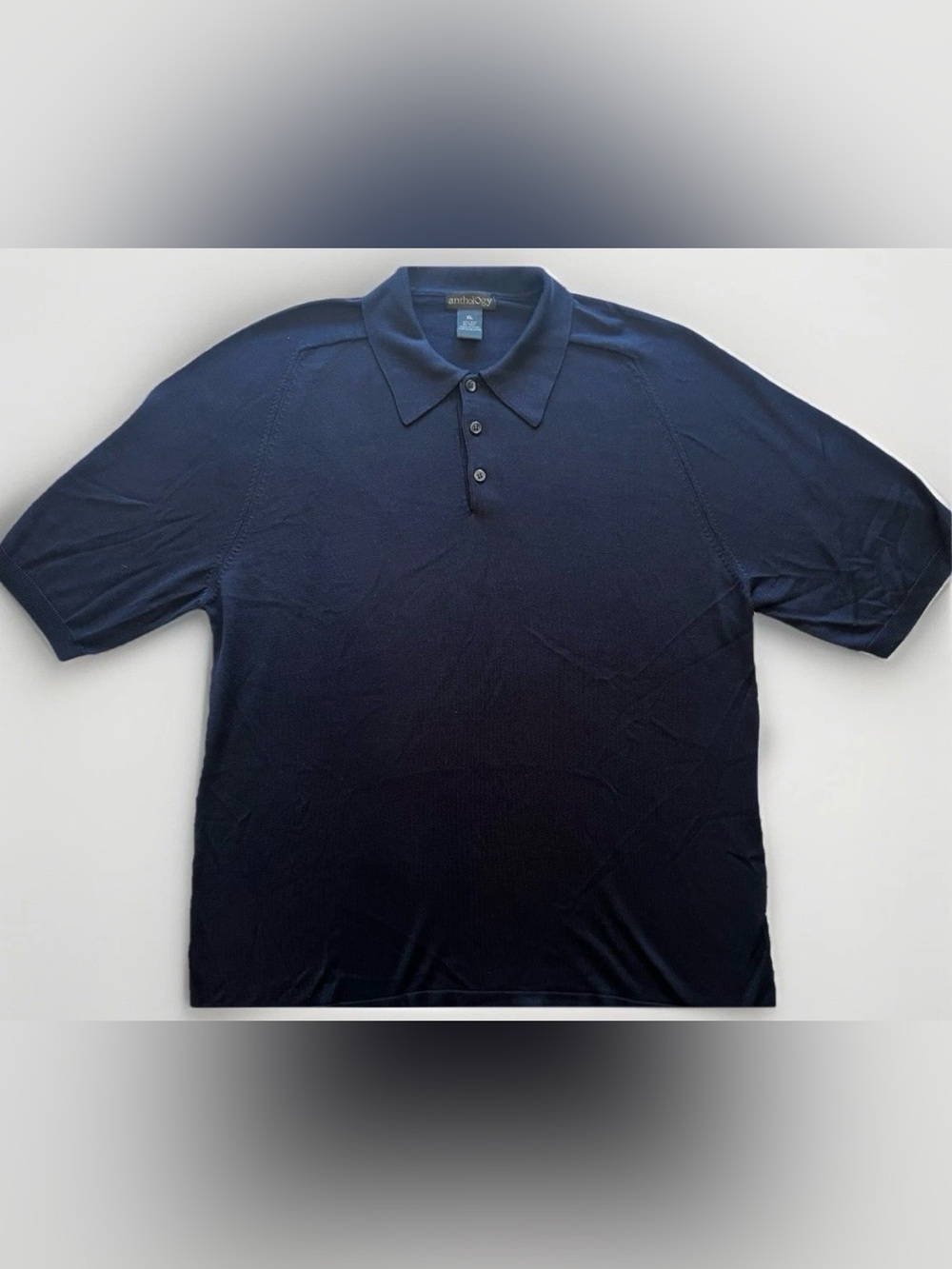 anthology 100% silk knit polo shirt navy quiet luxury old money